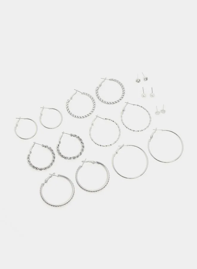 Pack of 9 - Silver Hoop Earrings
